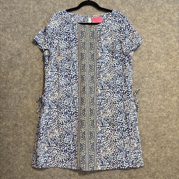 Lilly Pulitzer Dress Womens 16 Greek Key Linen Blend Blanca Romper Casual Skort - Picture 1 of 14
